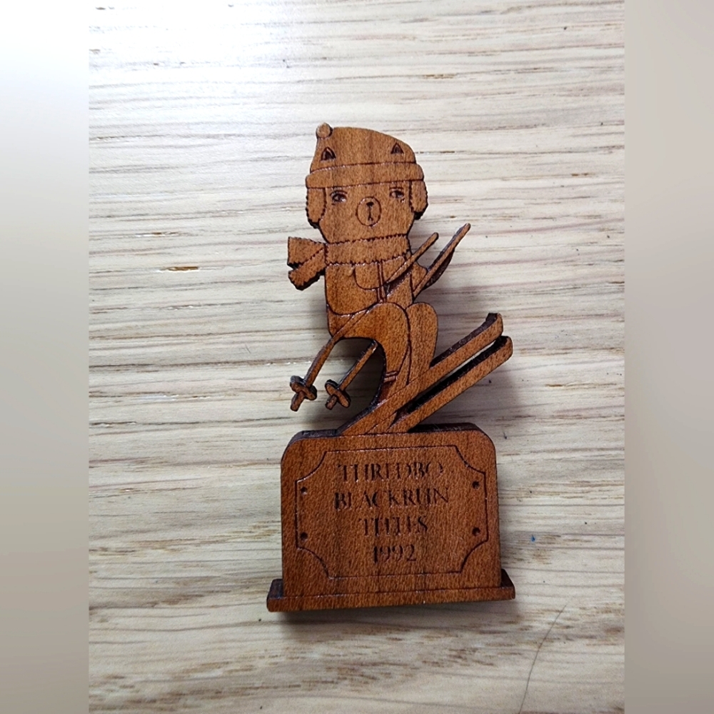 Winnifreds Daughter wooden ski trophy brooch